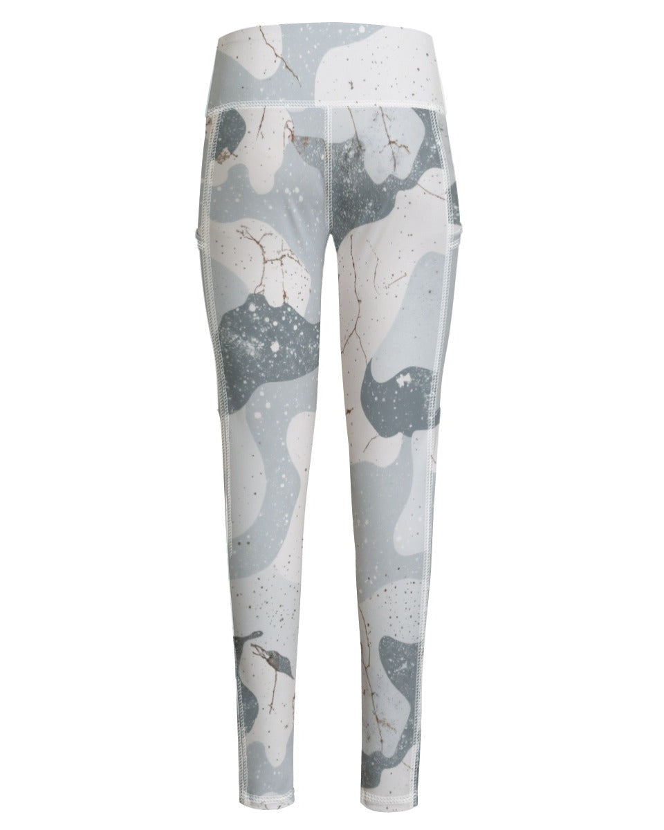 SNOW CAMOUFLAGE by Riffhaus - Functional Women's Yoga Leggings With Pockets - Aurora Frozen Riff