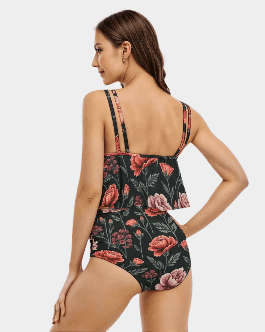Riffhaus Women's Ruffled Bikini - Flattering Figure - Graping Carnations Japanese Breakfast Melancholy Riff