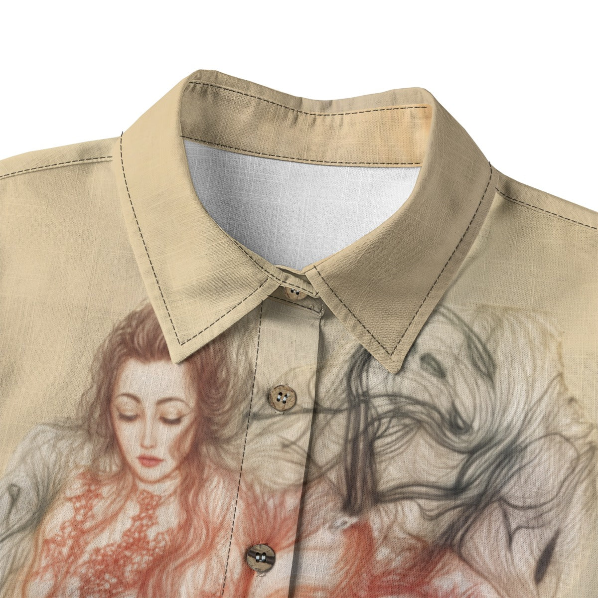 Riff Haus Women's Slub Cotton Shirt | Regular Fit | Sad Woman Abstract Art Print