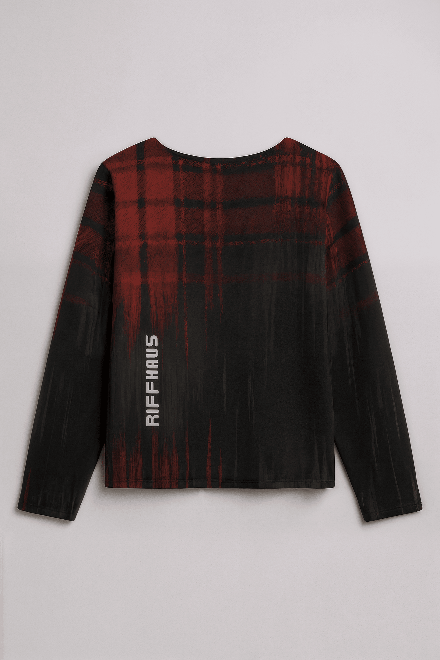 PLAID COLLAPSED RED by Riffhaus – Boat Neckline Heavy Cotton Sweatshirt with Chest Pocket | Unisex Grunge Plaid Streetwear - Sofia Isella Riff