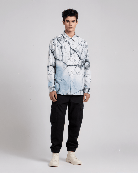 CRACKED by Riffhaus - Men's Lapel Collar Shirt With Concealed Placket - Aurora Frozen Riff