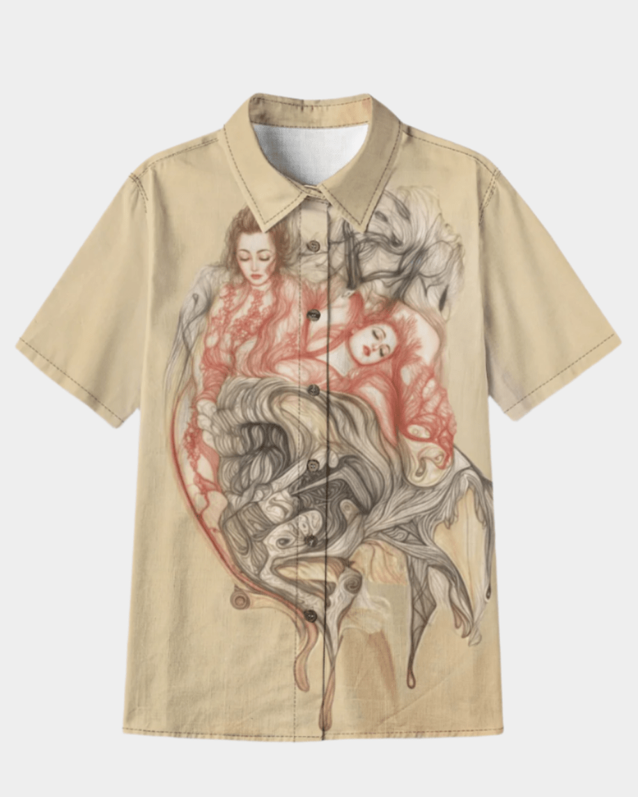 Riff Haus Women's Slub Cotton Shirt | Regular Fit | Sad Woman Abstract Art Print