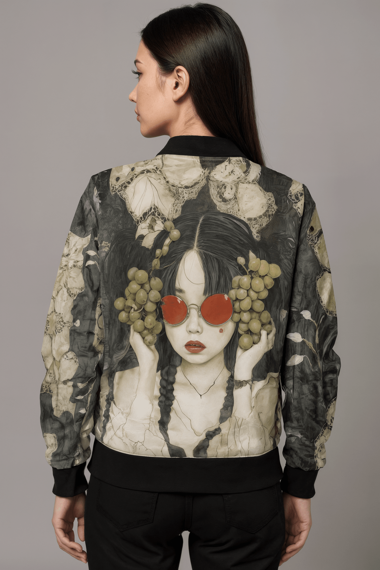 GRAPE HEARING by Riffhaus - Unisex Reversible Bomber - Silk/Cotton - Statement Print Japanese Breakfast Melancholy Riff