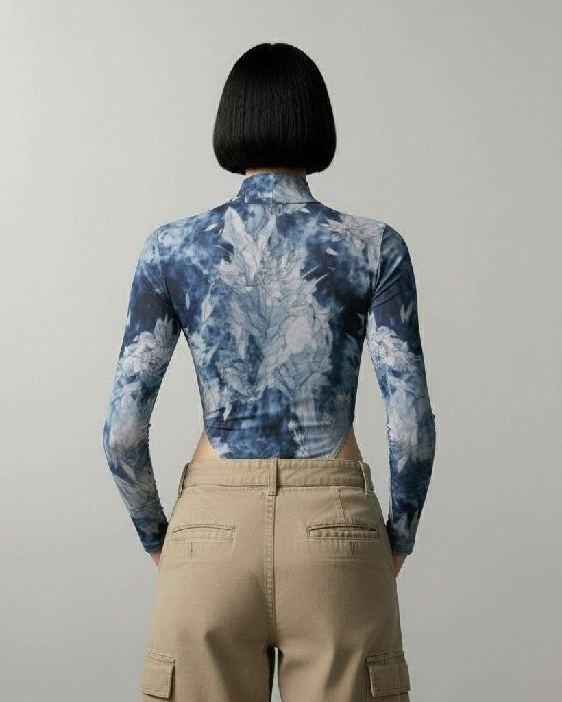 SNOW QUEEN - Women's Turtleneck Long Sleeve Highcut Jumpsuit - Frozen Aurora Riff