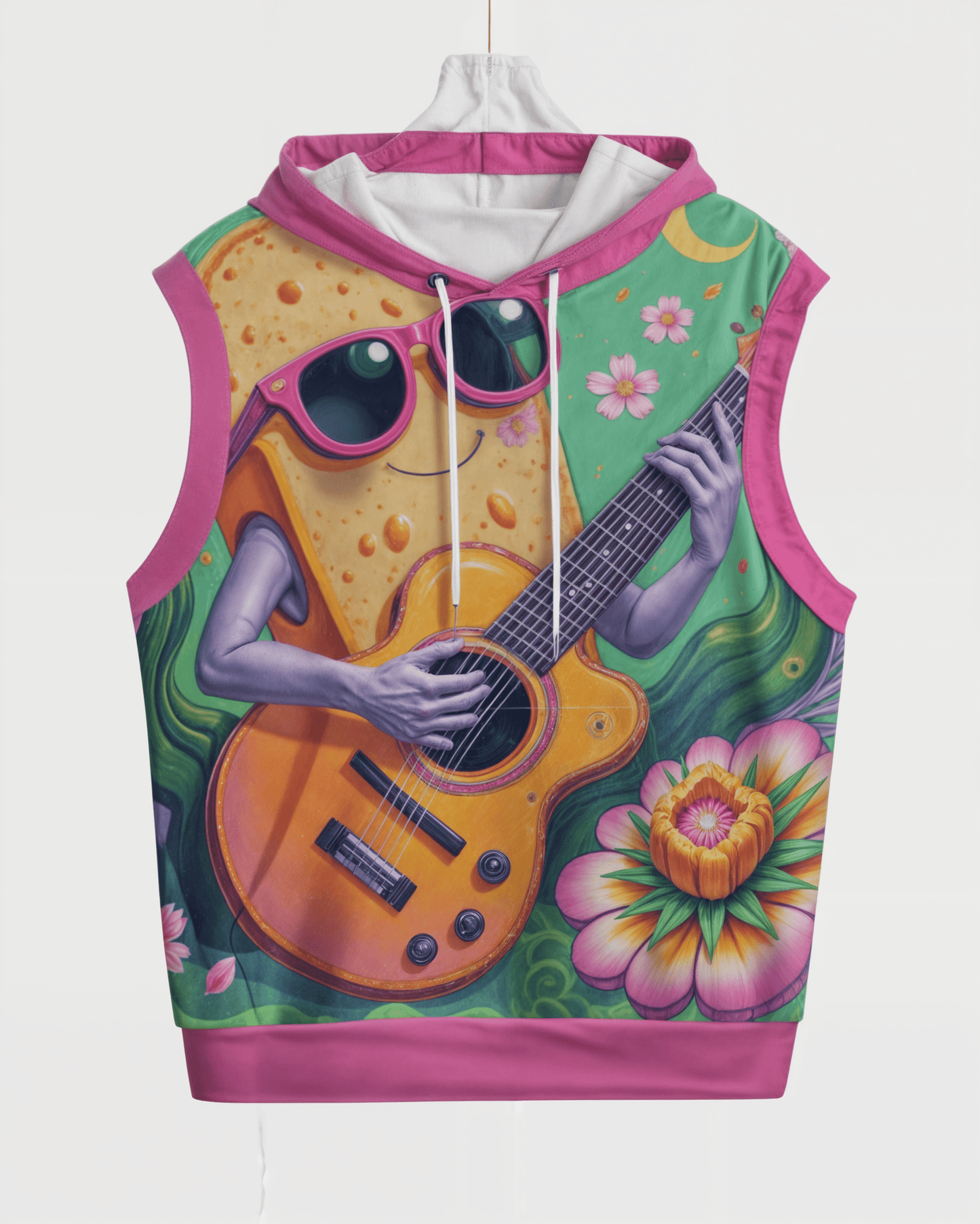 Riff Haus Unisex Hooded Vest with Guitar Bread Print | 100% Cotton | Kangaroo Pocket