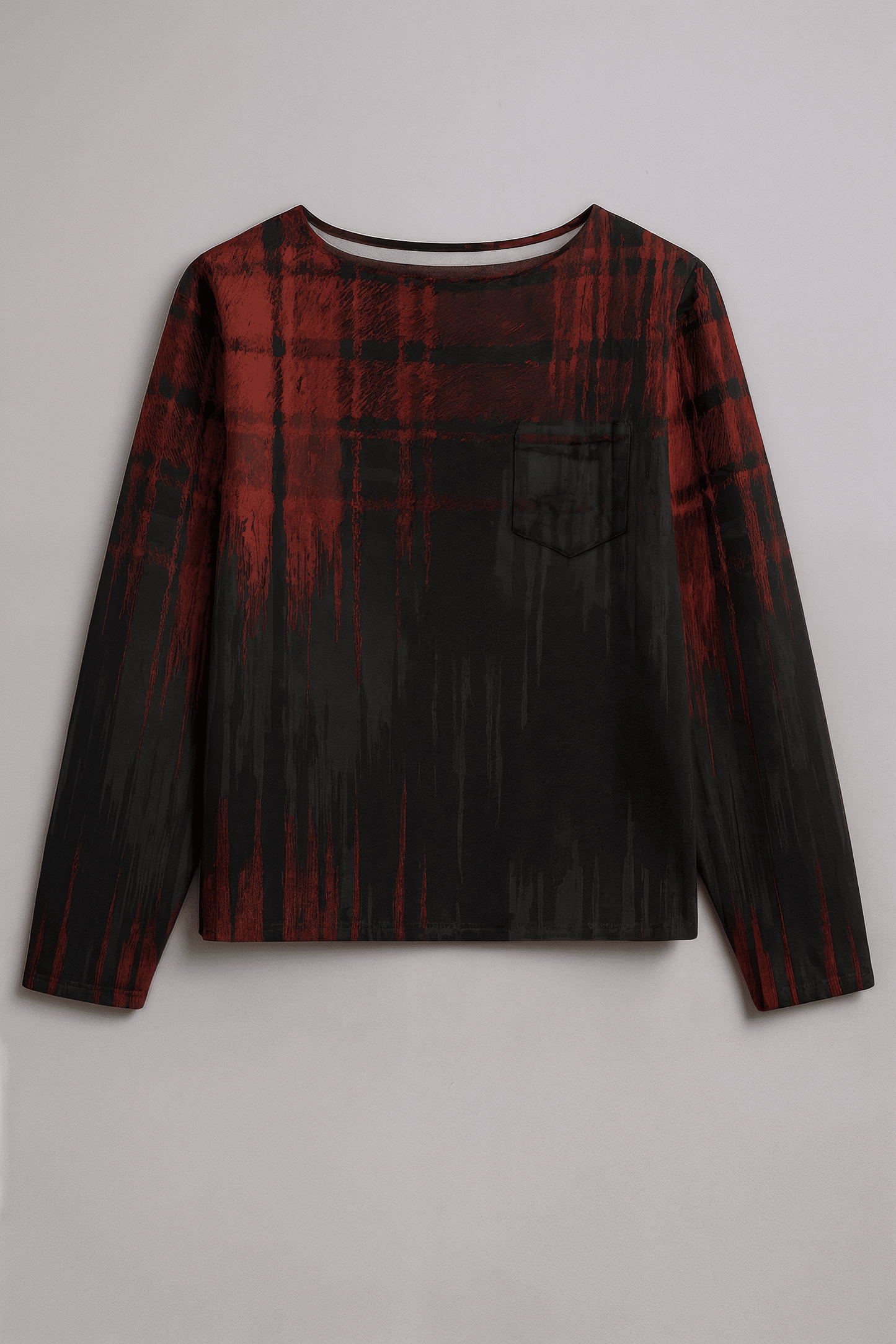 PLAID COLLAPSED RED by Riffhaus – Boat Neckline Heavy Cotton Sweatshirt with Chest Pocket | Unisex Grunge Plaid Streetwear - Sofia Isella Riff