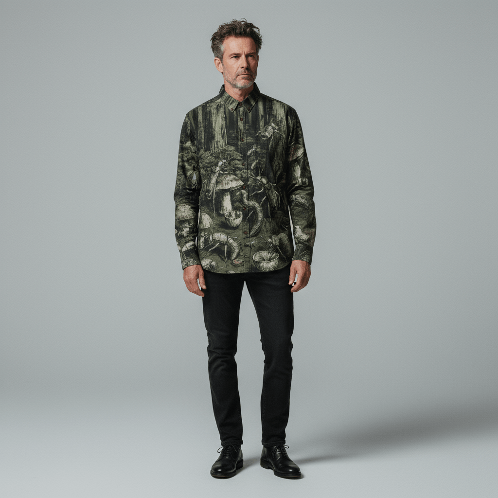 DEEP FOREST - Cotton Men's Casual Lapel Long Sleeve Shirt #GARDEN