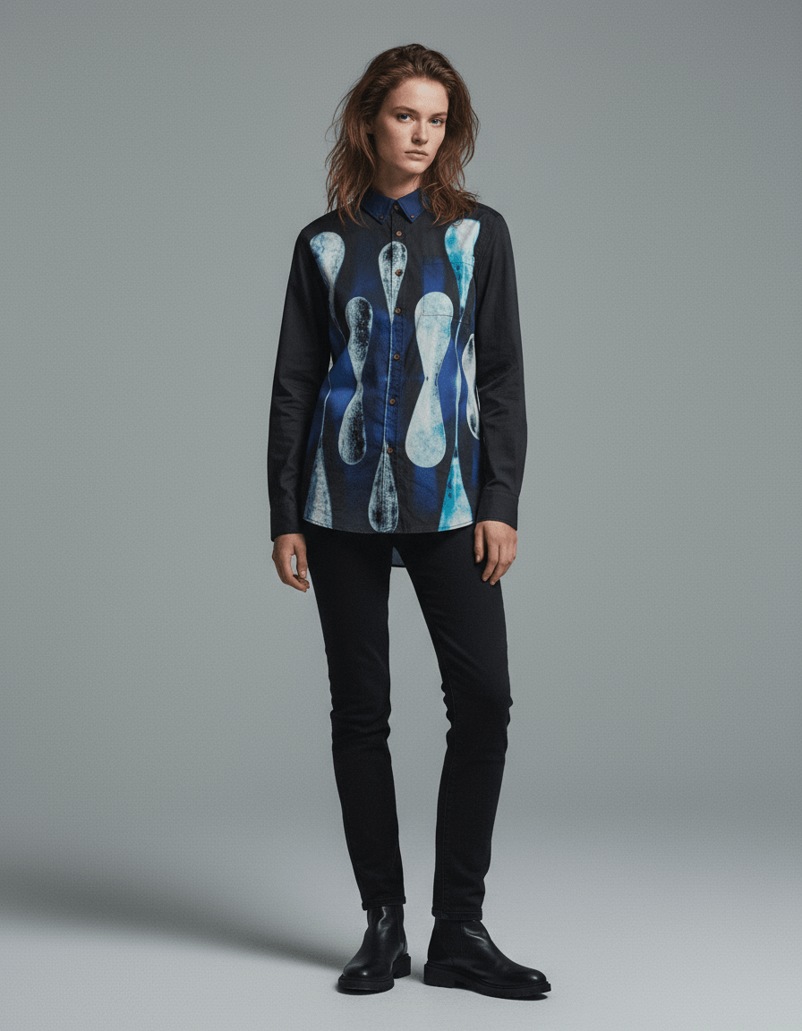 TEARS by Riffhaus - Casual Lapel Long Sleeve Shirt 100% Cotton - Aurora Frozen Riff