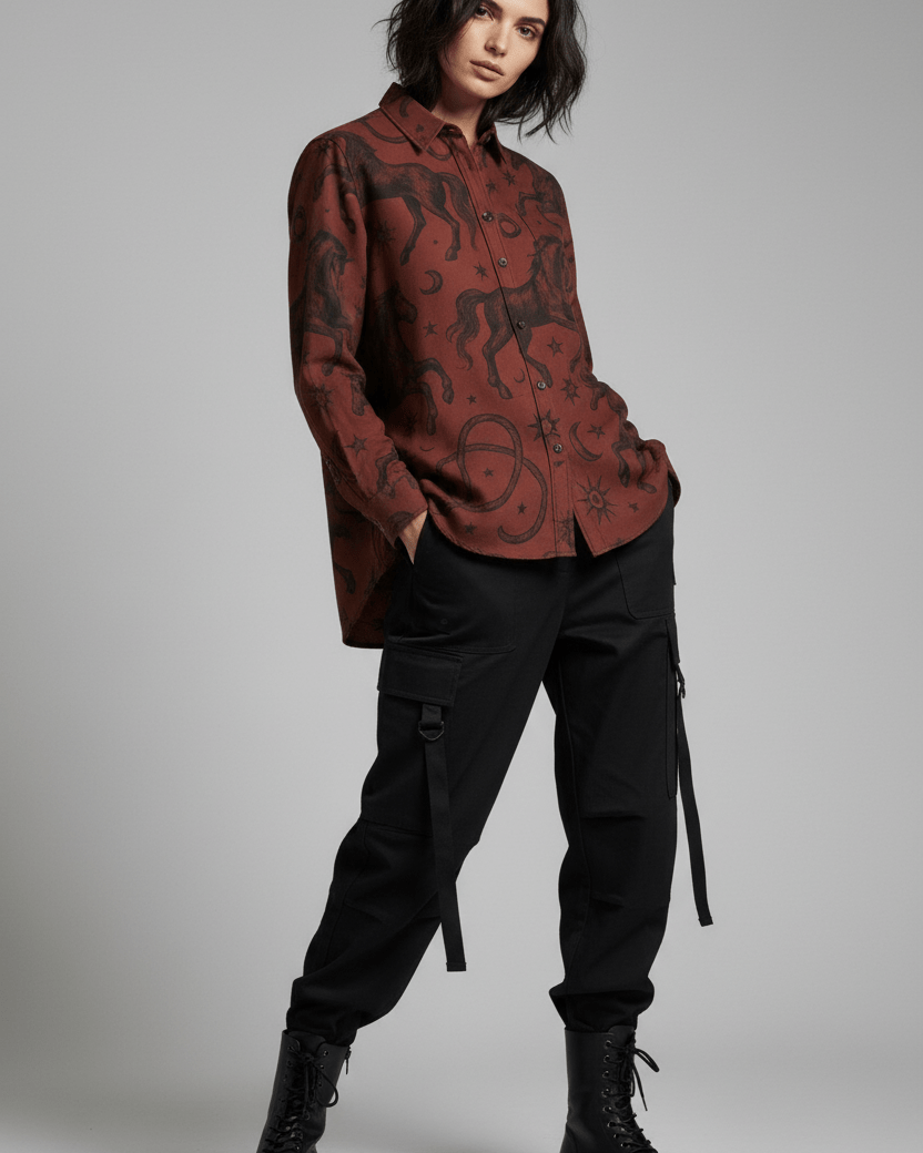 POSSESSED STALLION by Riffhaus – Men's Long Sleeve Cotton Shirt - Florence + The Machine Riff