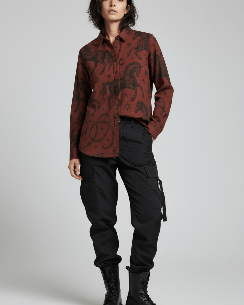 POSSESSED STALLION by Riffhaus – Men's Long Sleeve Cotton Shirt - Florence + The Machine Riff