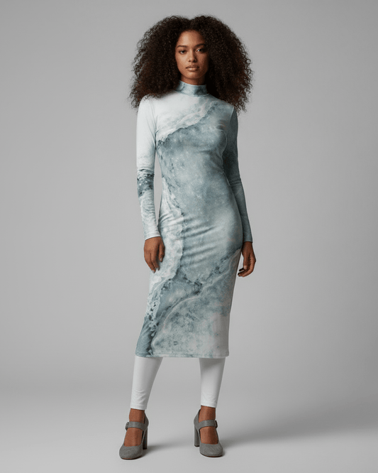 RIVER by Riffhaus - Mock Turtleneck Dress - Aurora Frozen Riff