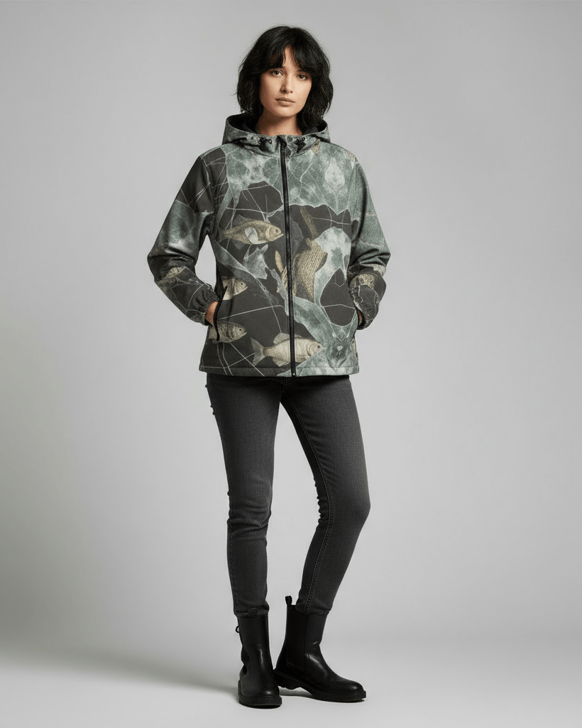 LAST FISH by Riffhaus - Urban Minimalist Cotton Twill Jacket - Aurora Frozen Riff