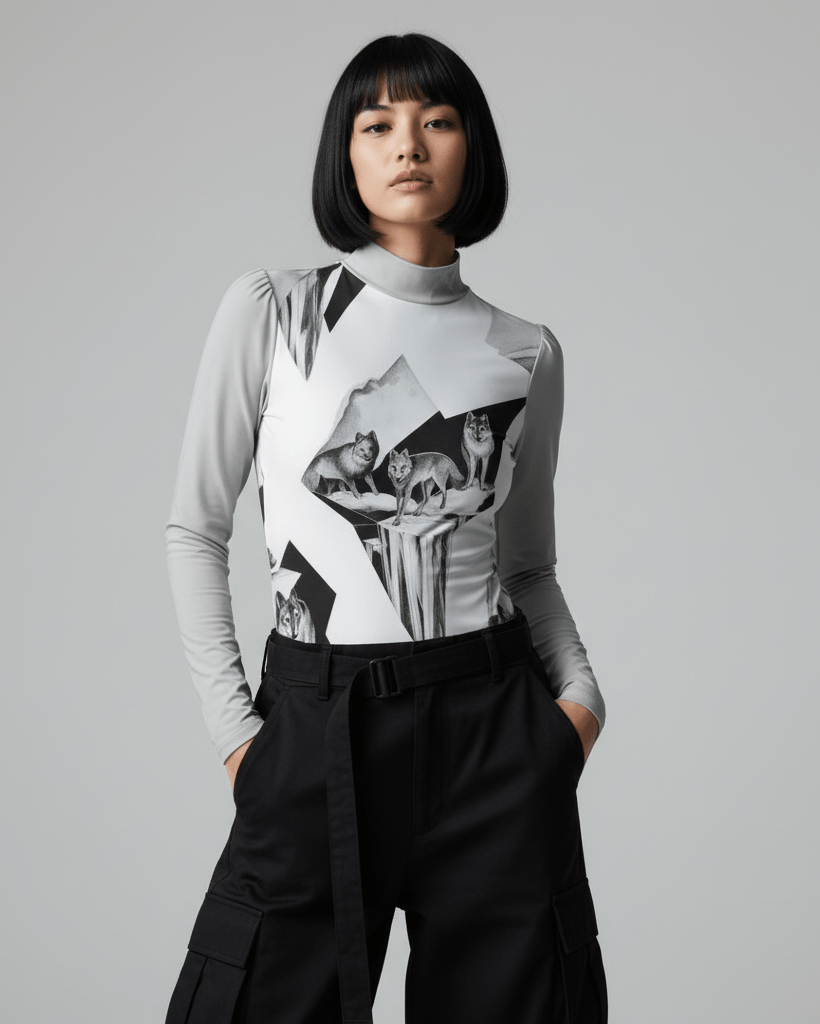 WOLVES by Riffhaus - Turtleneck Long Sleeve Bodysuit - Aurora Frozen Riff