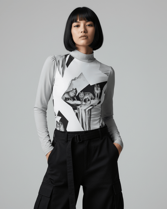 WOLVES by Riffhaus - Turtleneck Long Sleeve Bodysuit - Aurora Frozen Riff