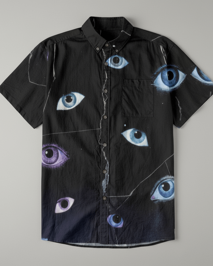 EYES OPEN by Riffhaus - Unisex Breathable Cotton Shirt - Aurora Frozen Riff