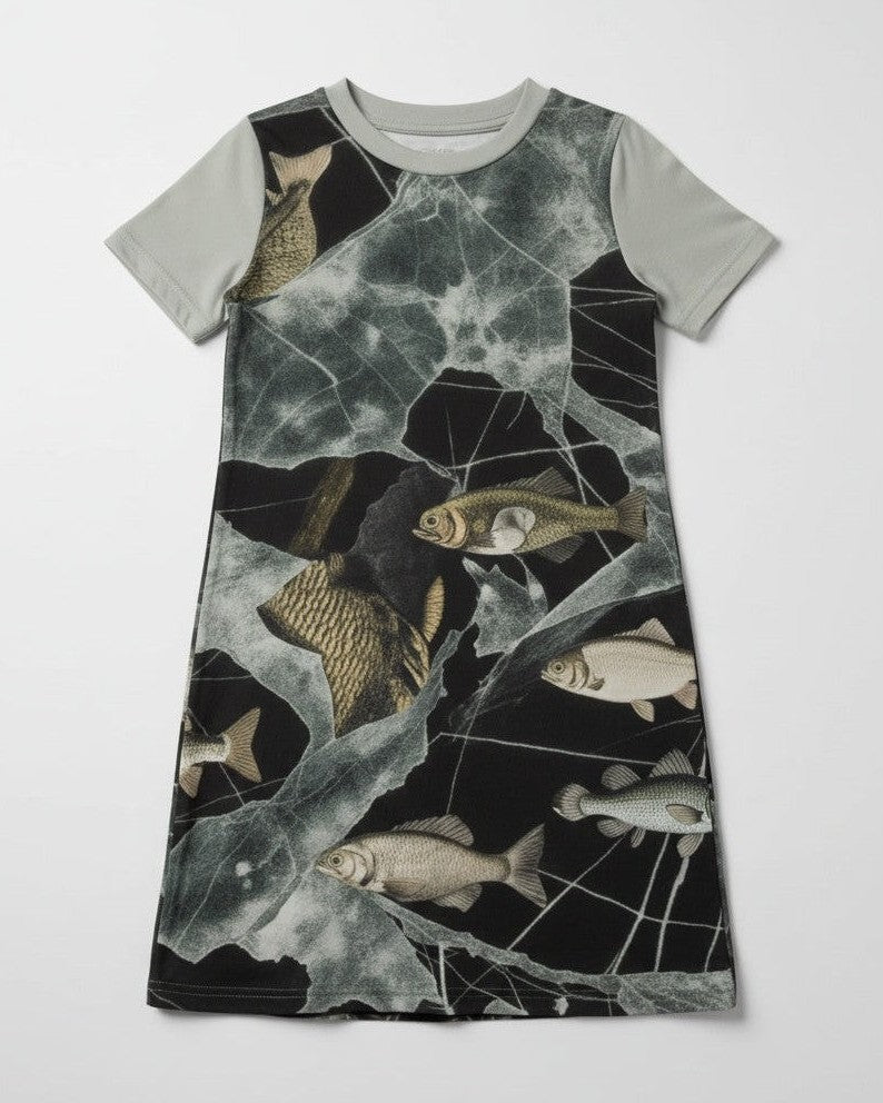 LAST TINY FISH by Riffhaus - Kid's Short Sleeve Dress - Aurora Frozen Riff