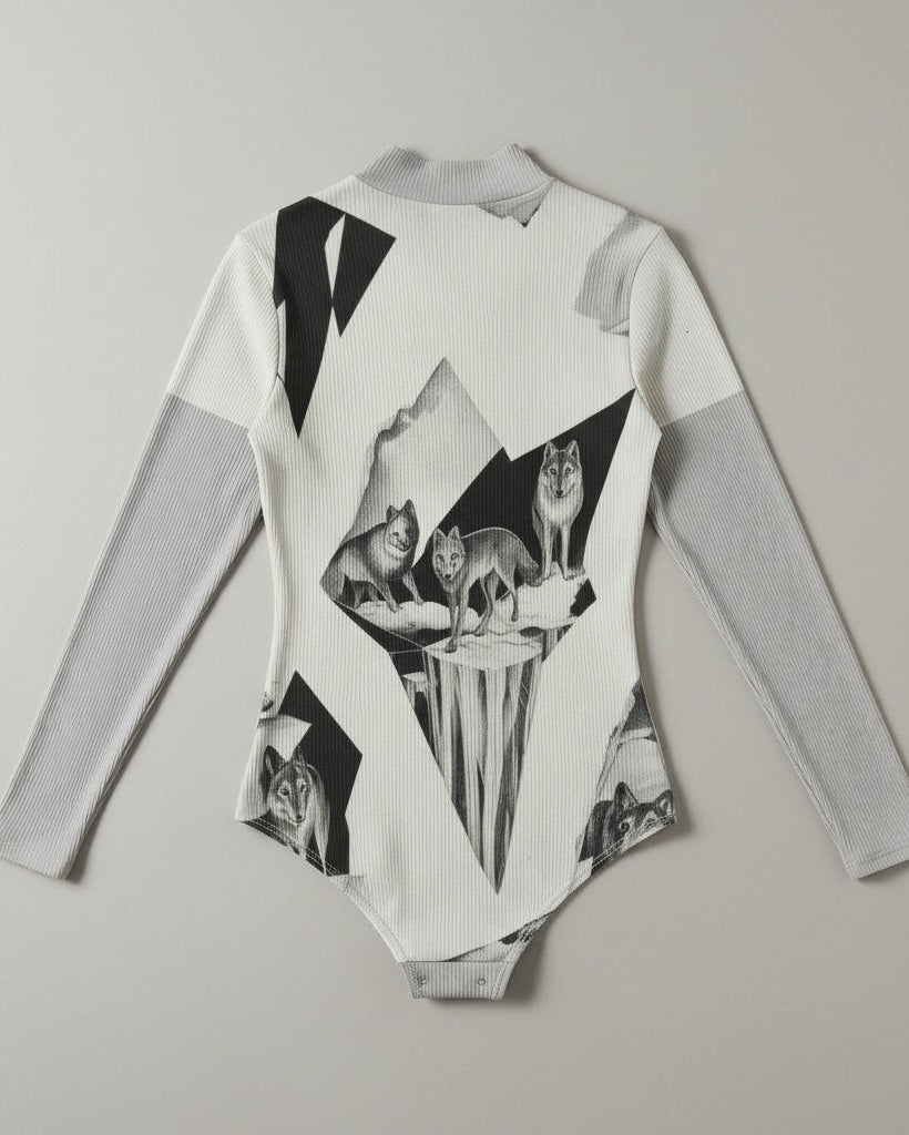 WOLVES by Riffhaus - Turtleneck Long Sleeve Bodysuit - Aurora Frozen Riff