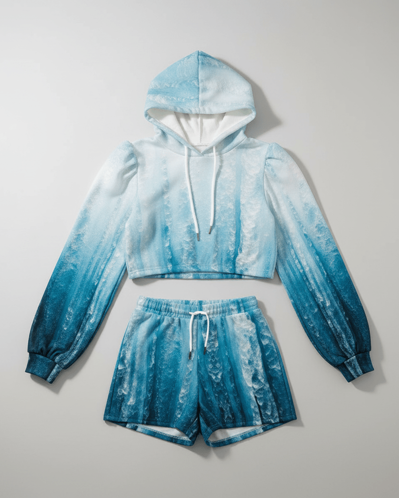 ICE TOWER by Riffhaus - Women's Mirco Fleece Hoodie And Shorts Set - Aurora Frozen Riff