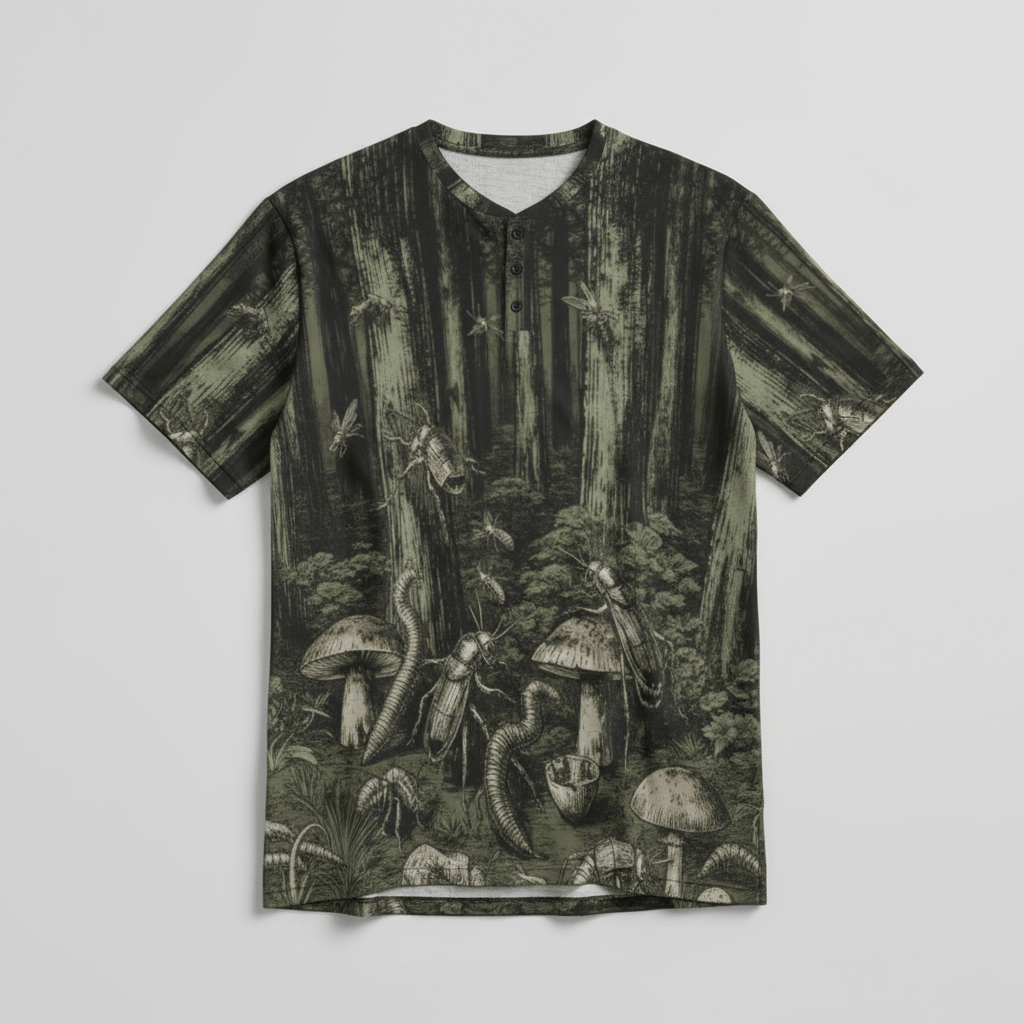 DEEP FOREST by Riffhaus - Sleeve T-shirt w/ Buttons #GARDEN