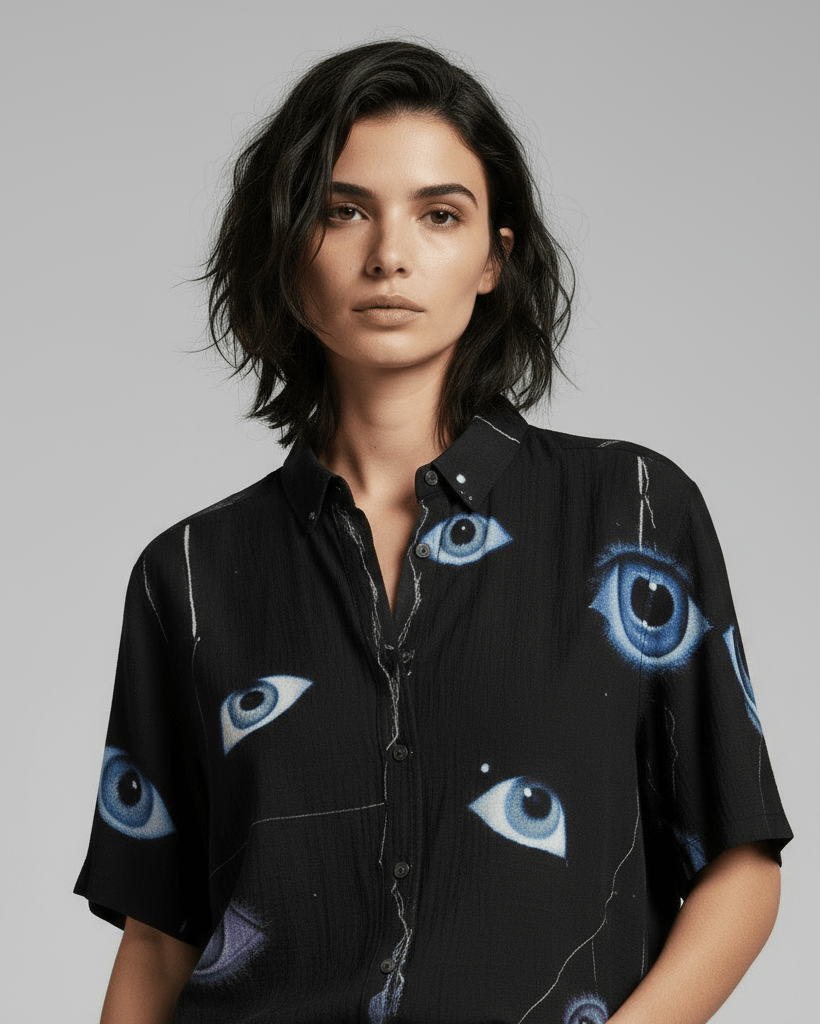 EYES OPEN by Riffhaus - Unisex Breathable Cotton Shirt - Aurora Frozen Riff