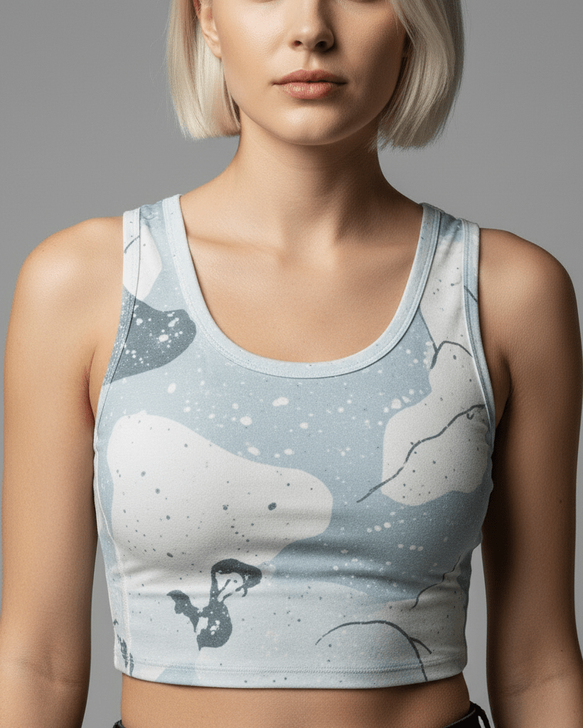SNOW CAMOUFLAGE by Riffhaus - High-Stretch Short Women's Tank Top - Aurora Frozen Riff