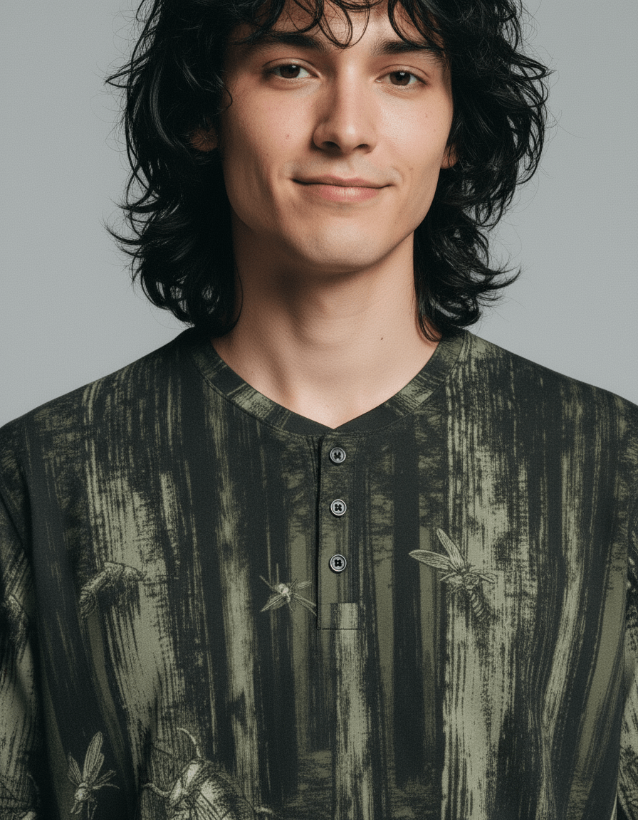 DEEP FOREST by Riffhaus - Sleeve T-shirt w/ Buttons #GARDEN