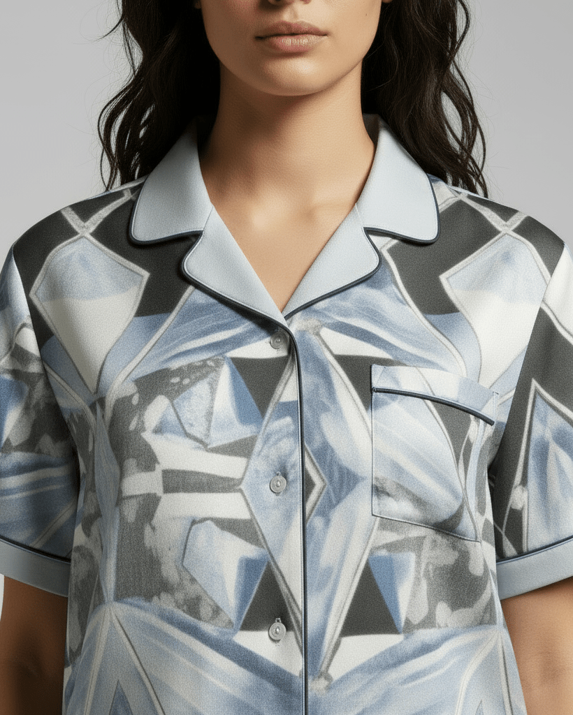 ICE CASTLE by Riffhaus - Women's Imitation Silk Pajama Set With Short Sleeve - Aurora Frozen Riff