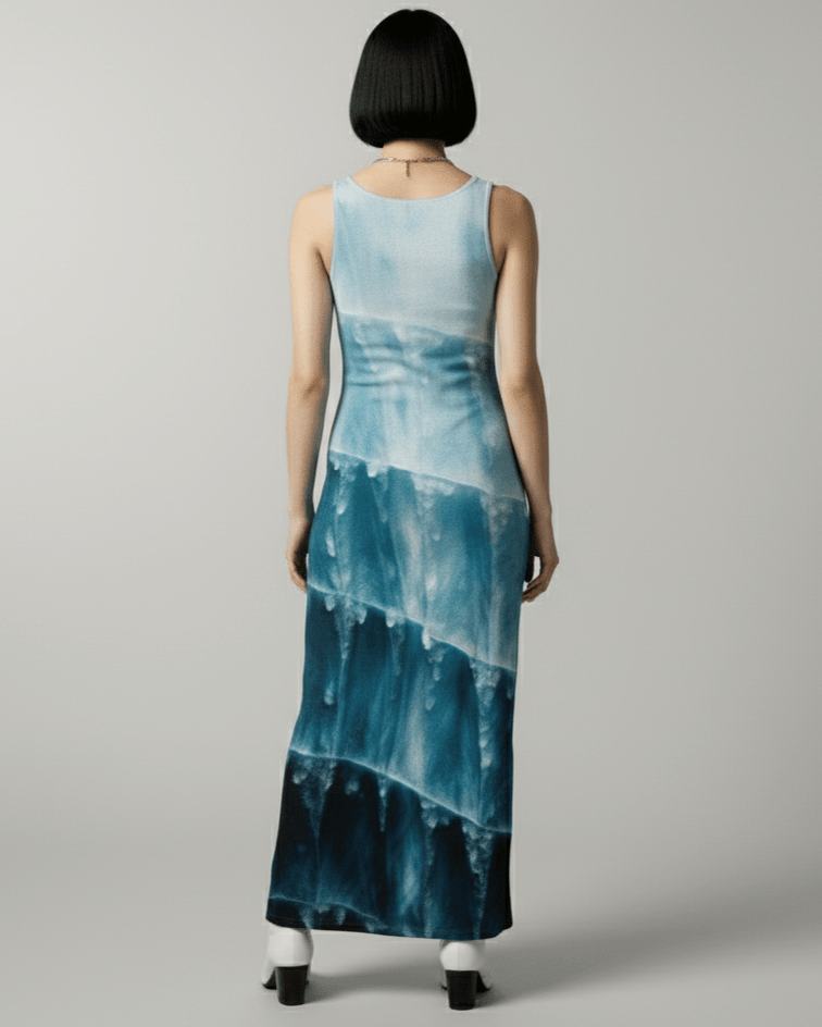 GLACIER by Riffhaus - Women's Vest Dress | Length To Ankle - Aurora Frozen Riff