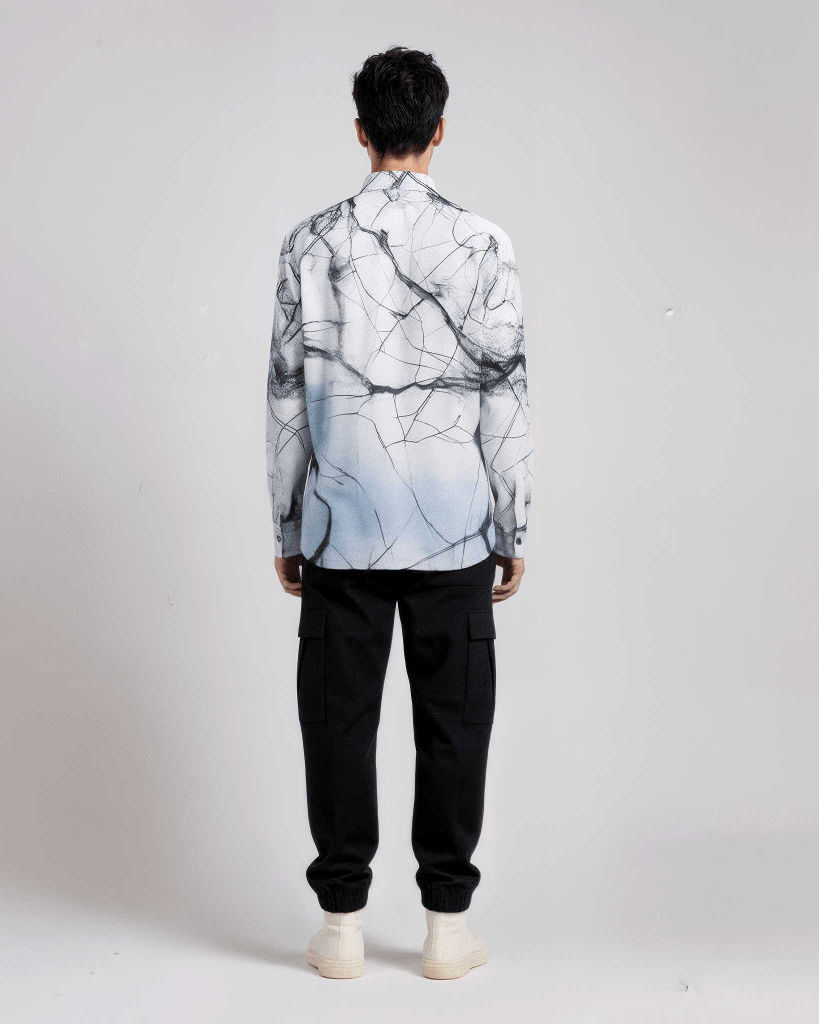 CRACKED by Riffhaus - Men's Lapel Collar Shirt With Concealed Placket - Aurora Frozen Riff