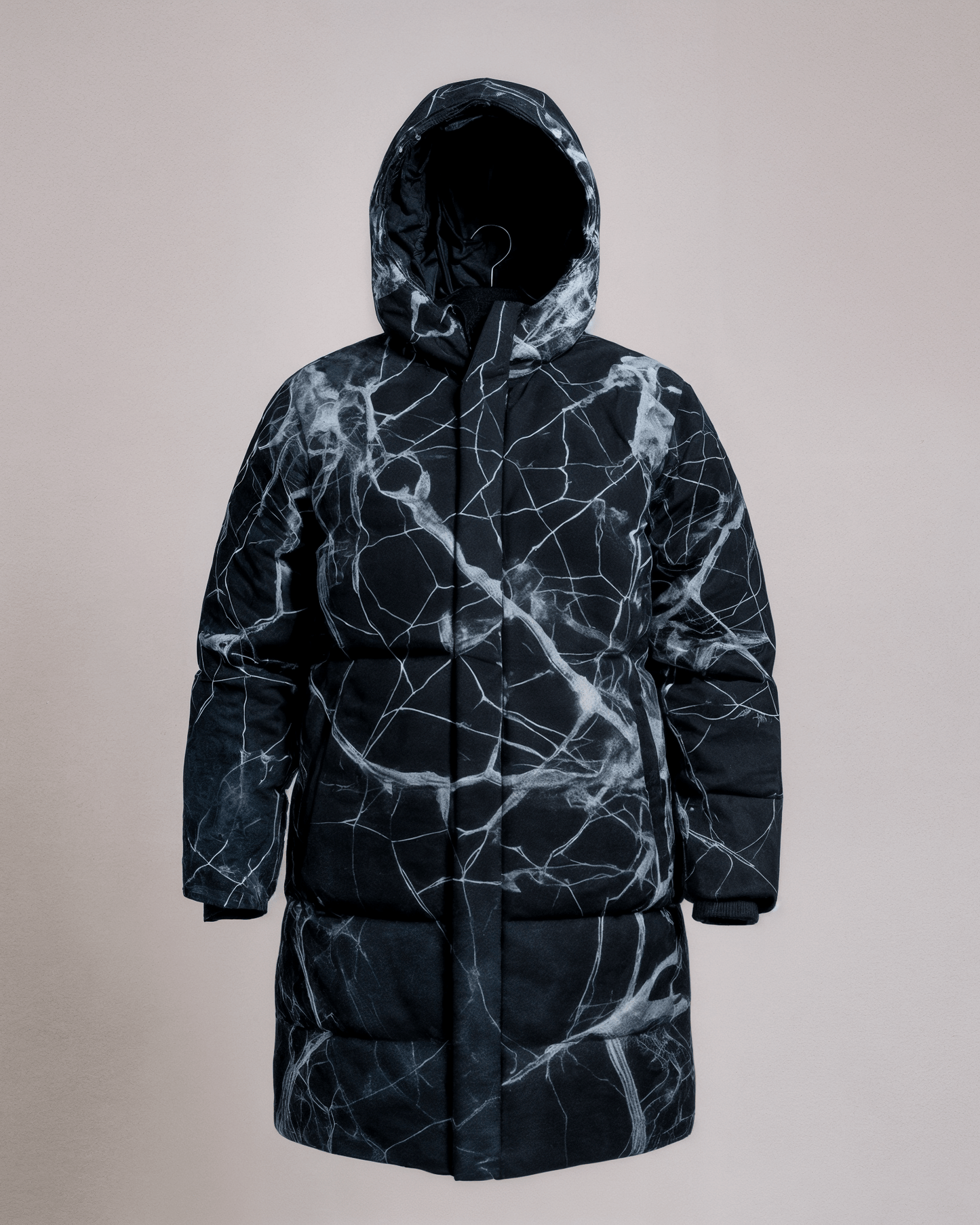 SHATTERED by Riffhaus -Unisex Long Down Jacket - Aurora Frozen Riff