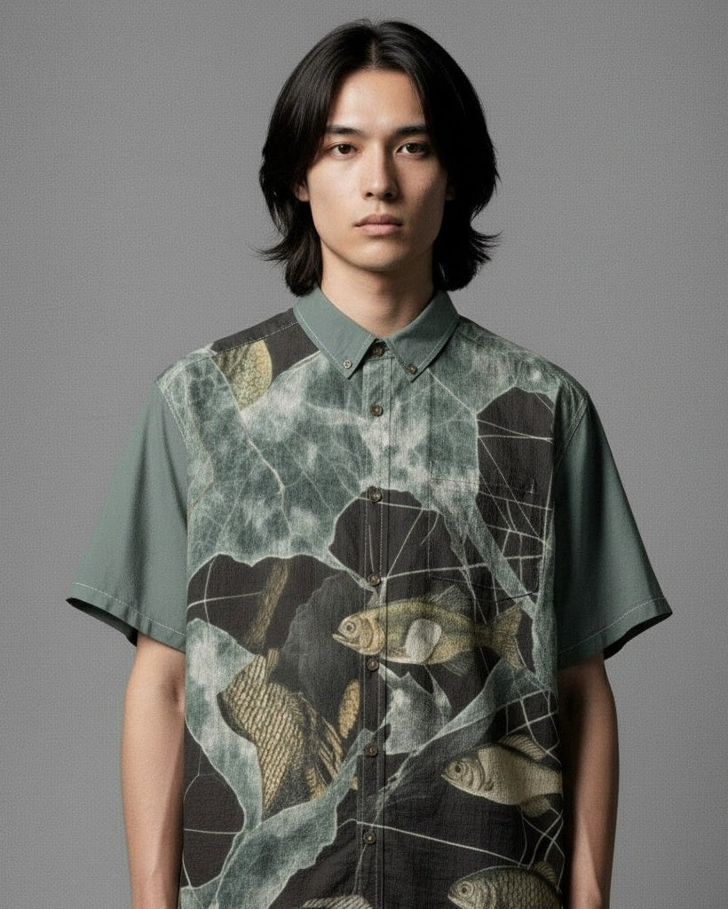 LAST FISH by Riffhaus - Unisex Breathable Cotton Shirt - Frozen Aurora Riff