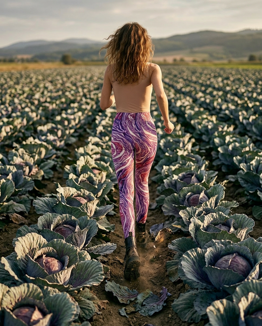 Leporine running in cabbage field 
