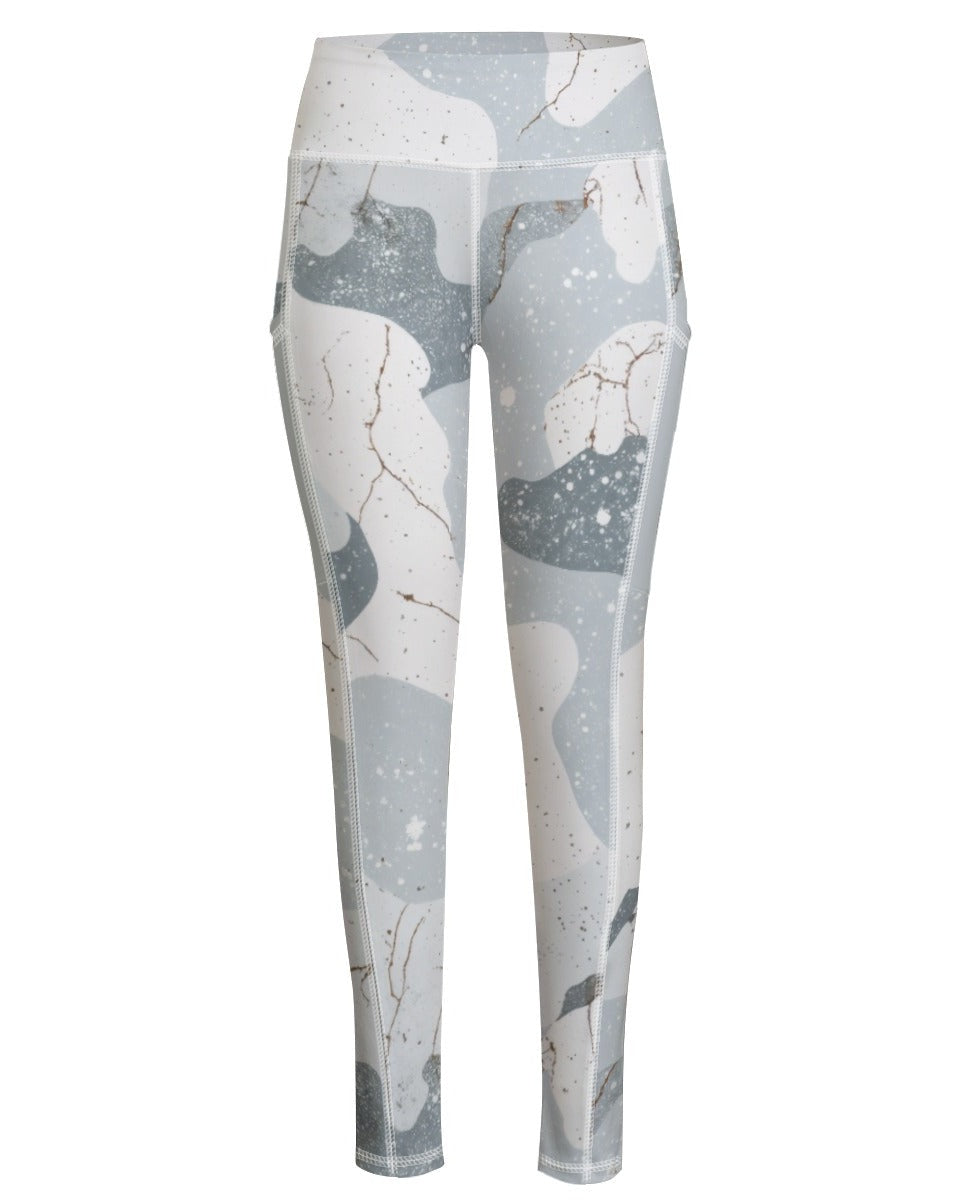 SNOW CAMOUFLAGE by Riffhaus - Functional Women's Yoga Leggings With Pockets - Aurora Frozen Riff