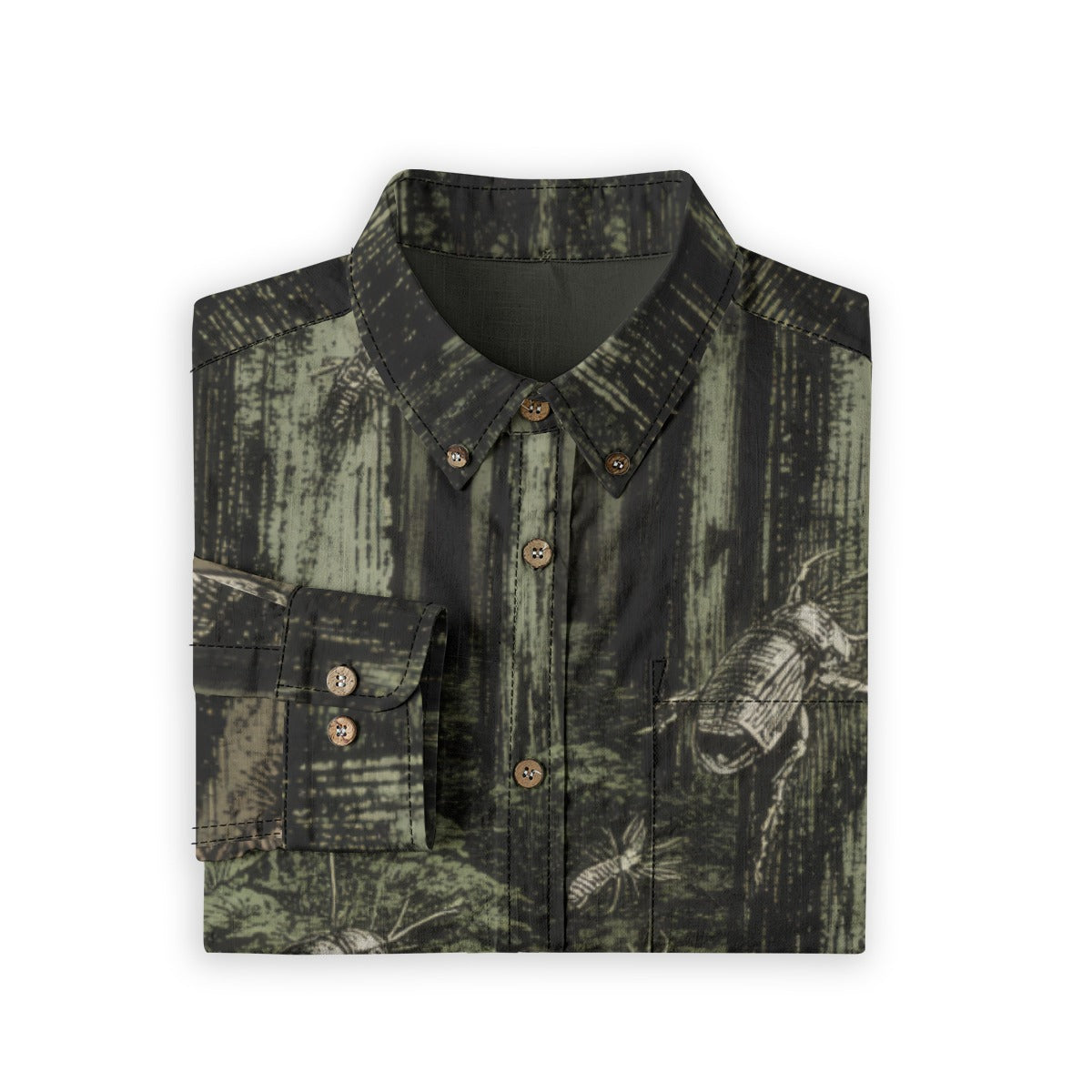 DEEP FOREST - Cotton Men's Casual Lapel Long Sleeve Shirt #GARDEN