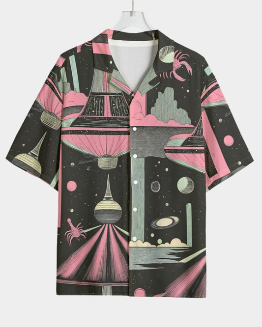 Riff Haus Men's Hawaiian Rayon Shirt with Metropolis Print | Soft & Breathable | Perfect for Summer