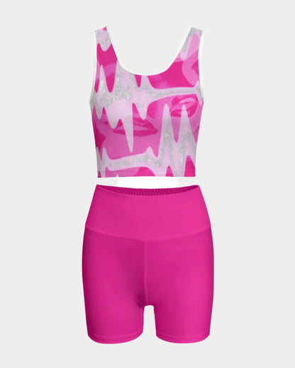 Riff Haus Women's Yoga Set - Pink Energy Sofi Tukker Print with High Waist & Stretch Fabric