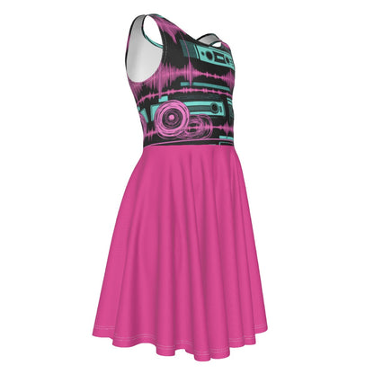 Riff Haus Kids Sleeveless Vest Dress with Retrowave Tape Print for Summer Style
