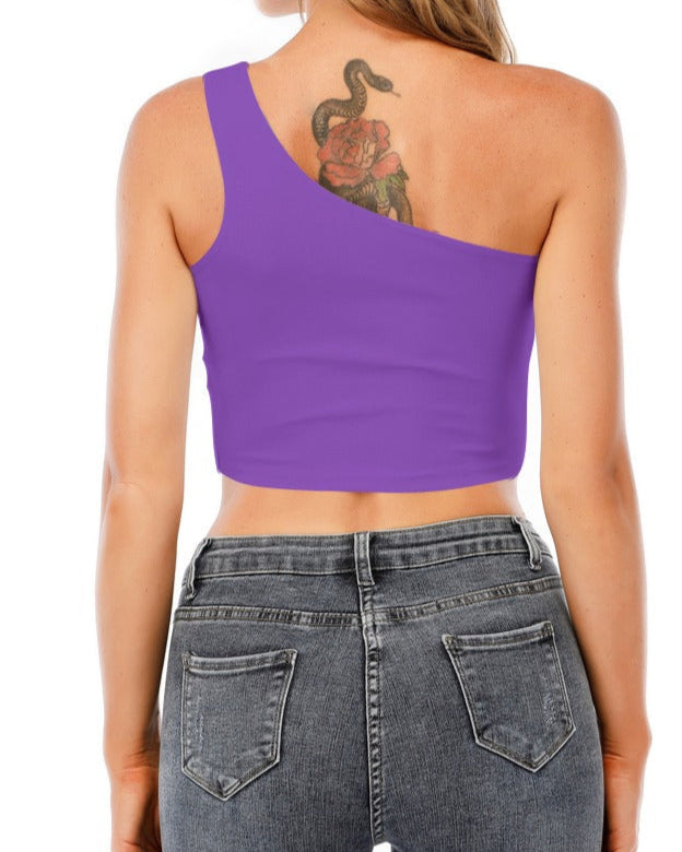 Riff Haus Women's One-Shoulder Cropped Top with Tropic Pop Pug Print | Fashionable & Comfortable