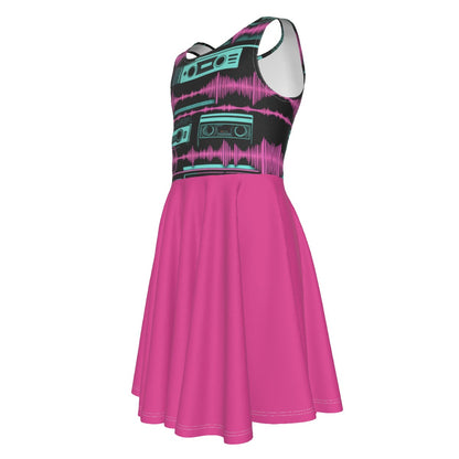 Riff Haus Kids Sleeveless Vest Dress with Retrowave Tape Print for Summer Style