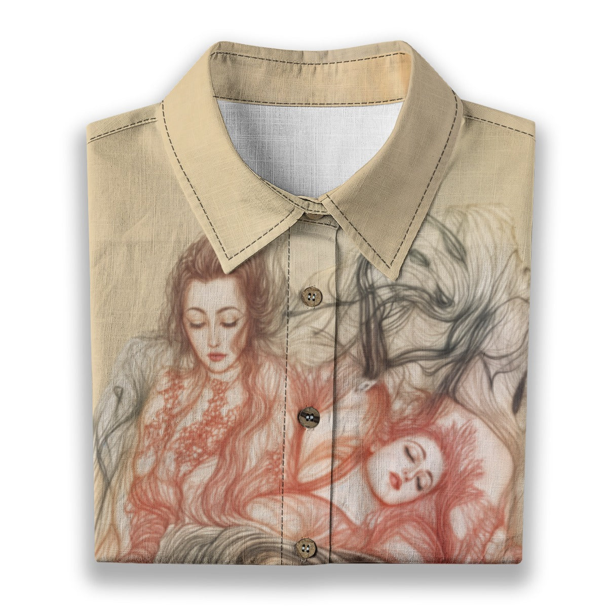 Riff Haus Women's Slub Cotton Shirt | Regular Fit | Sad Woman Abstract Art Print