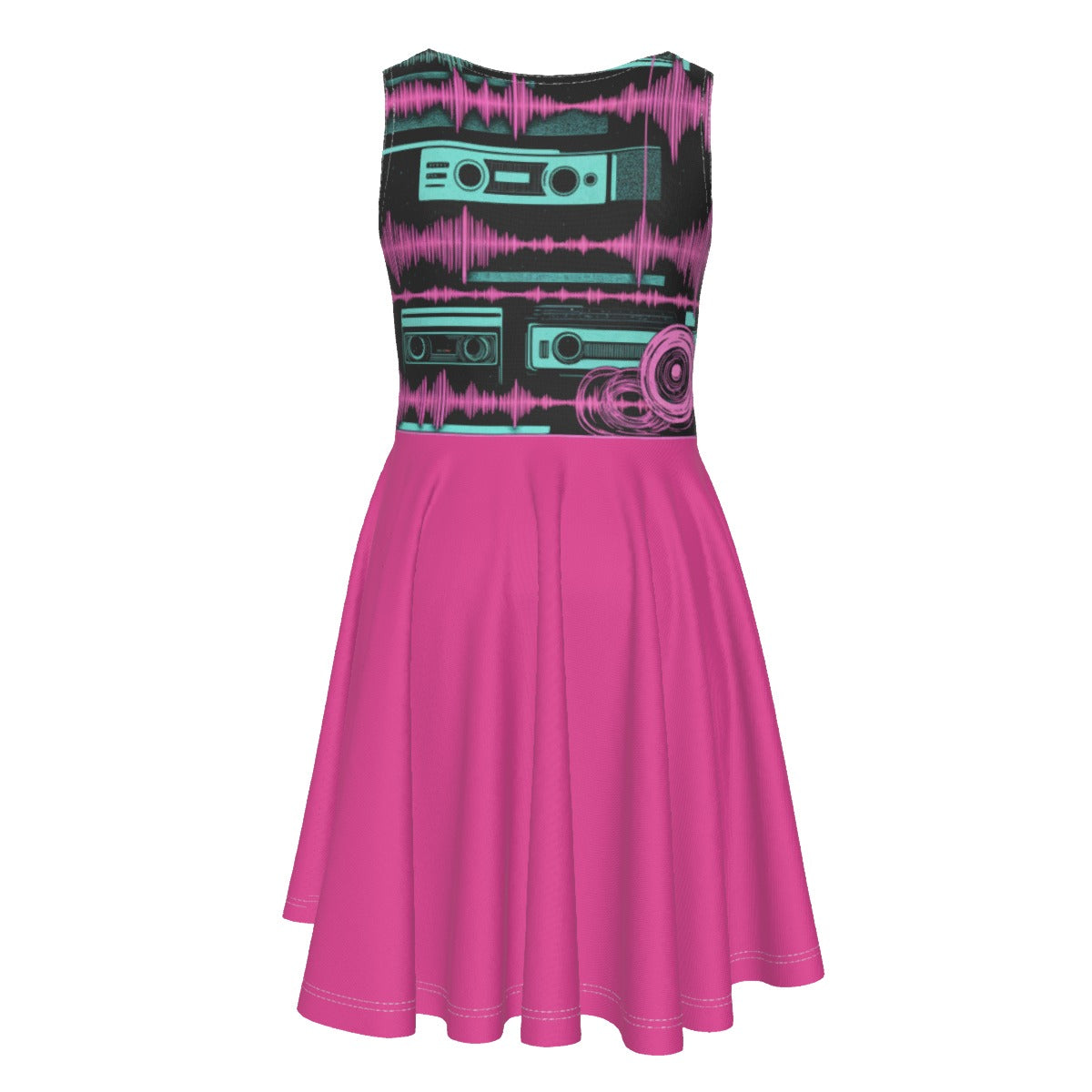 Riff Haus Kids Sleeveless Vest Dress with Retrowave Tape Print for Summer Style