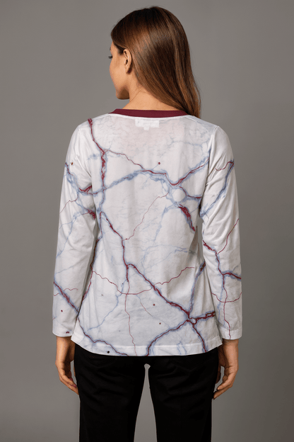 CRACKED by Riffhaus - Women's Loose V-Neck T-Shirt With Long Sleeve - Sofia Isella Riff