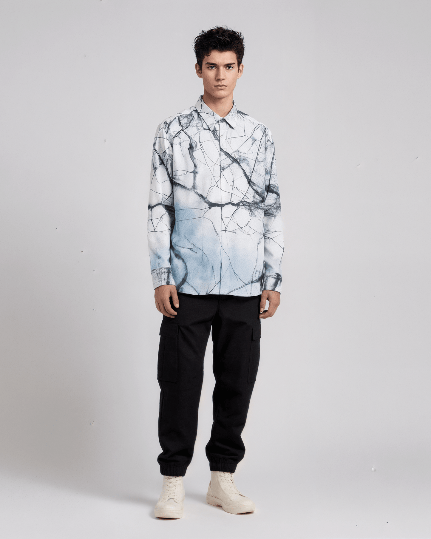 CRACKED by Riffhaus - Men's Lapel Collar Shirt With Concealed Placket - Aurora Frozen Riff