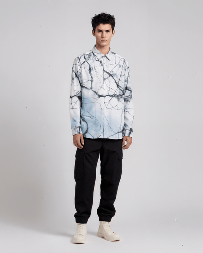 CRACKED by Riffhaus - Men's Lapel Collar Shirt With Concealed Placket - Aurora Frozen Riff