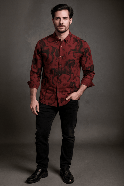 POSSESSED STALLION by Riffhaus – Men's Long Sleeve Cotton Shirt - Florence + The Machine Riff