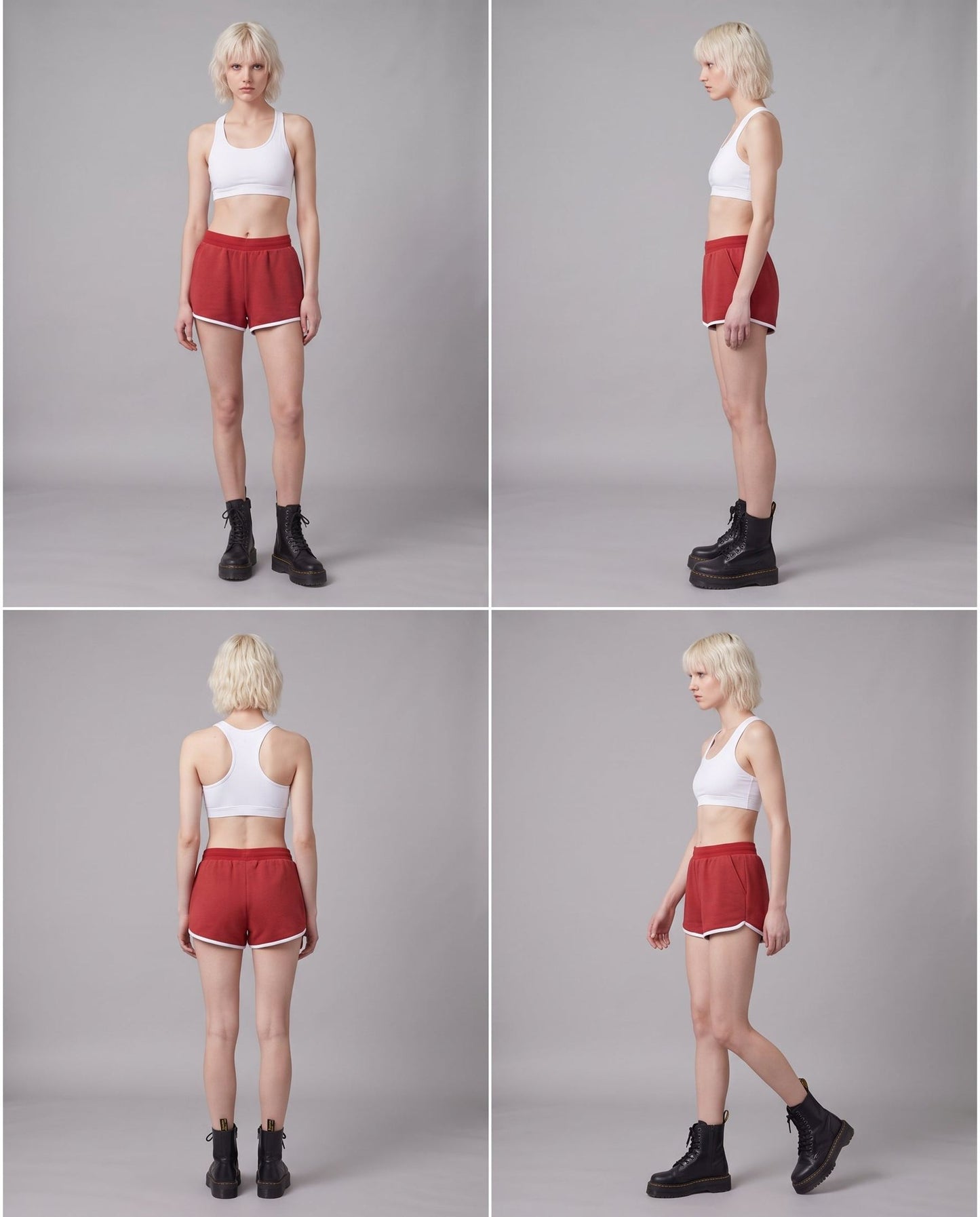 Red soft stretch shorts with elastic waist and pockets for casual wear
