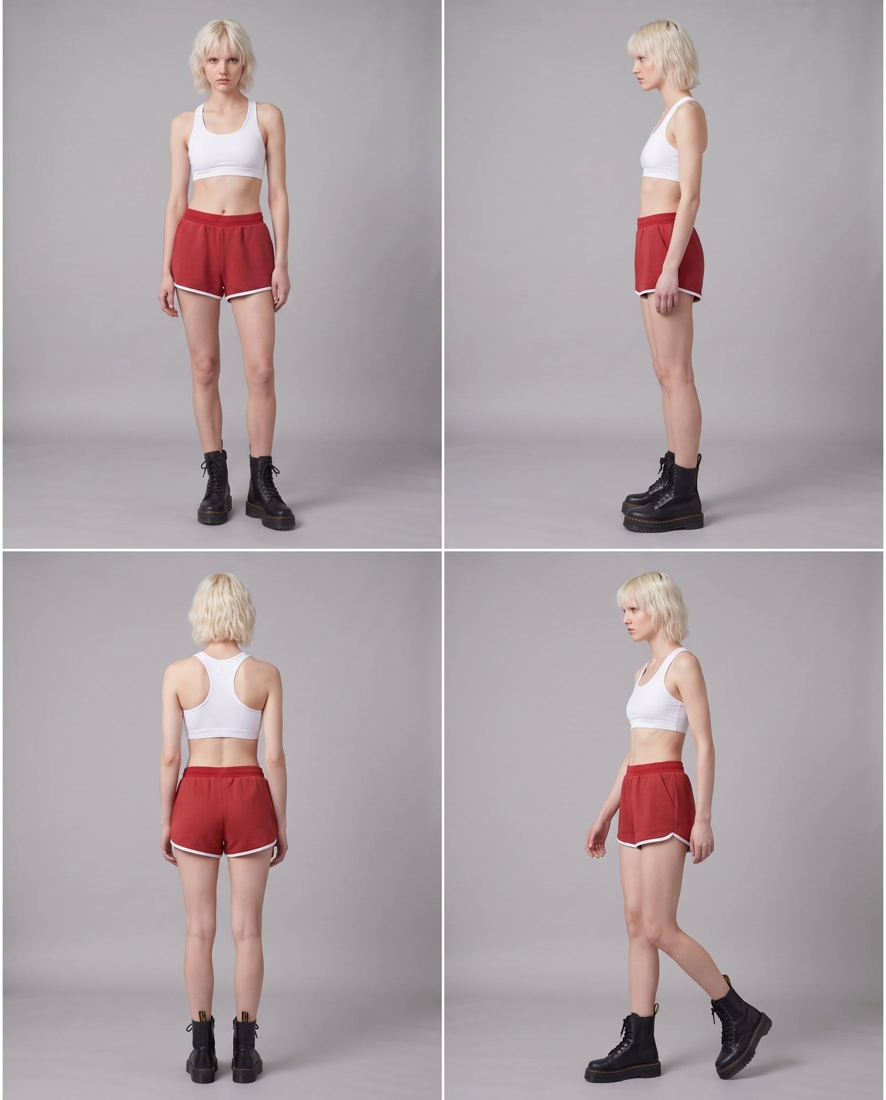 Red soft stretch shorts with elastic waist and pockets for casual wear