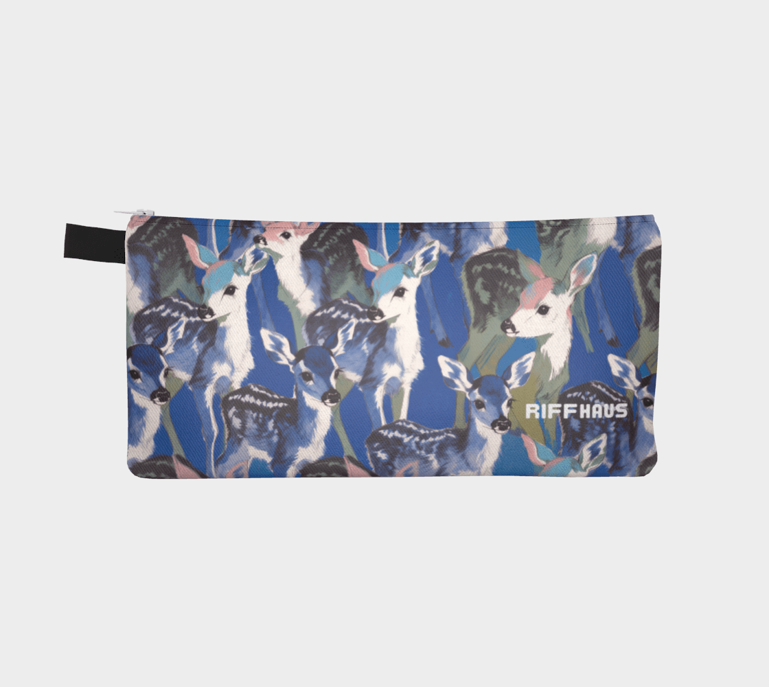 Teal and white deer fawn pattern zippered pouch by Riffhaus
