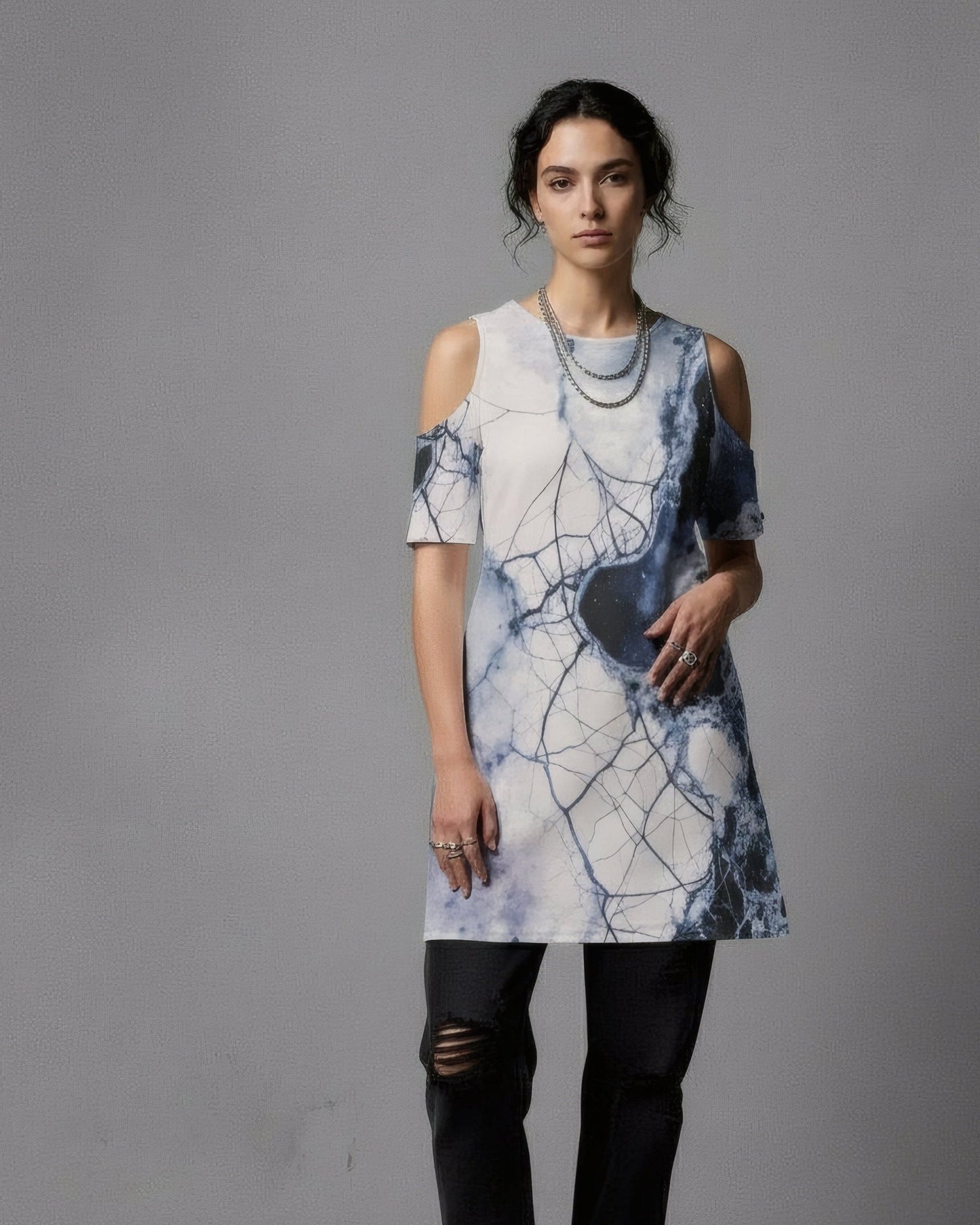 FROSTBITE by Riffhaus - Cold Shoulder Dress 100% Cotton - Aurora Frozen Riff