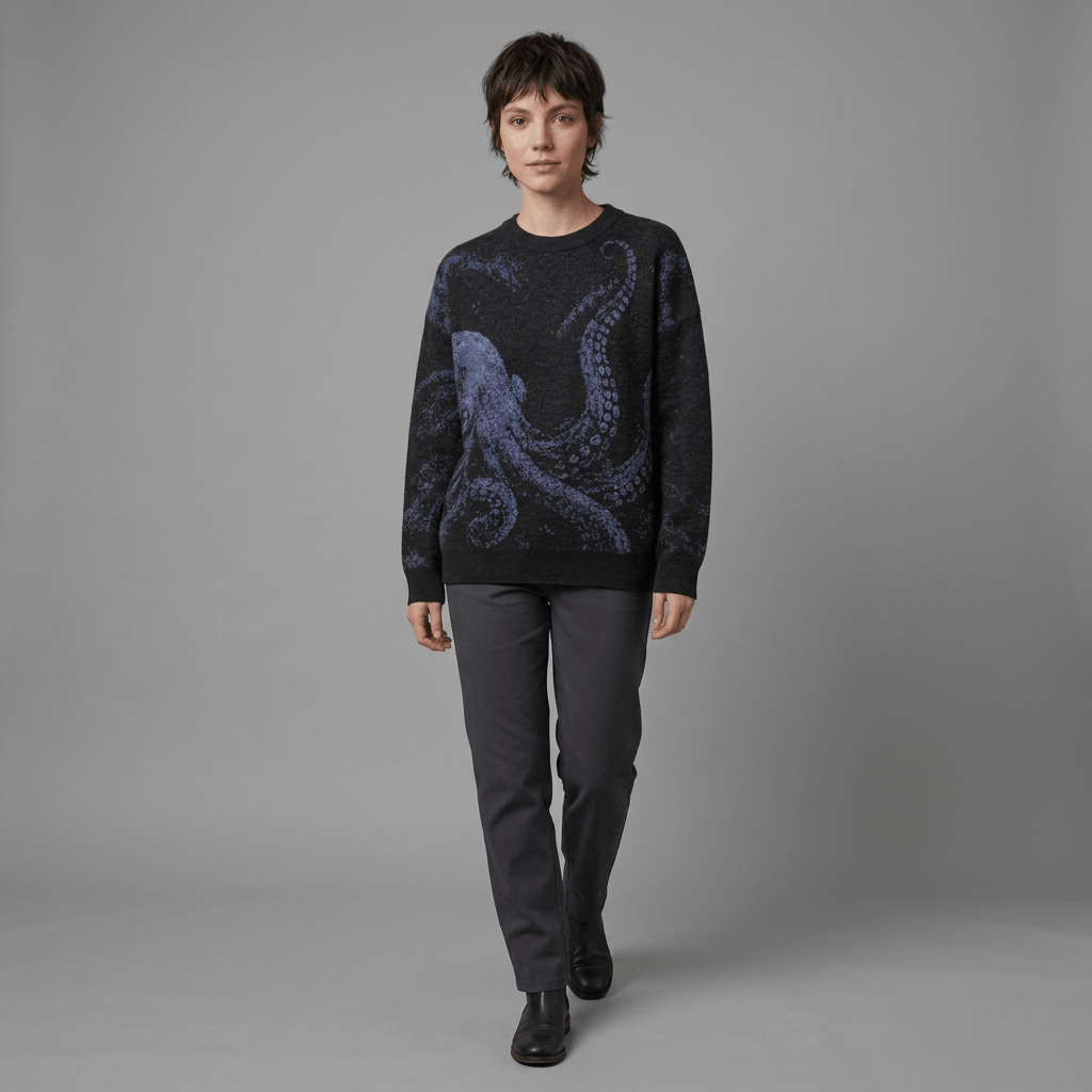 Loose fit black sweater featuring fading tentacle design